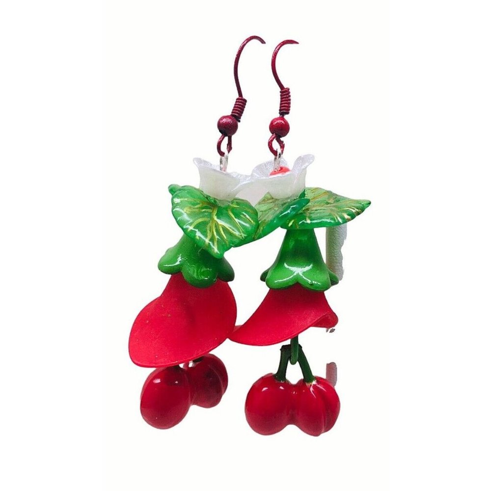 Vtg Earrings Cherries Blossoms Fruit Salad Cala Lily Carmen Miranda Style
